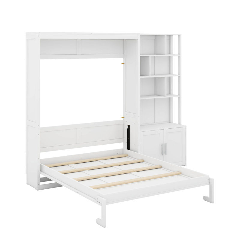 Lit escamotable double avec tablettes de rangement