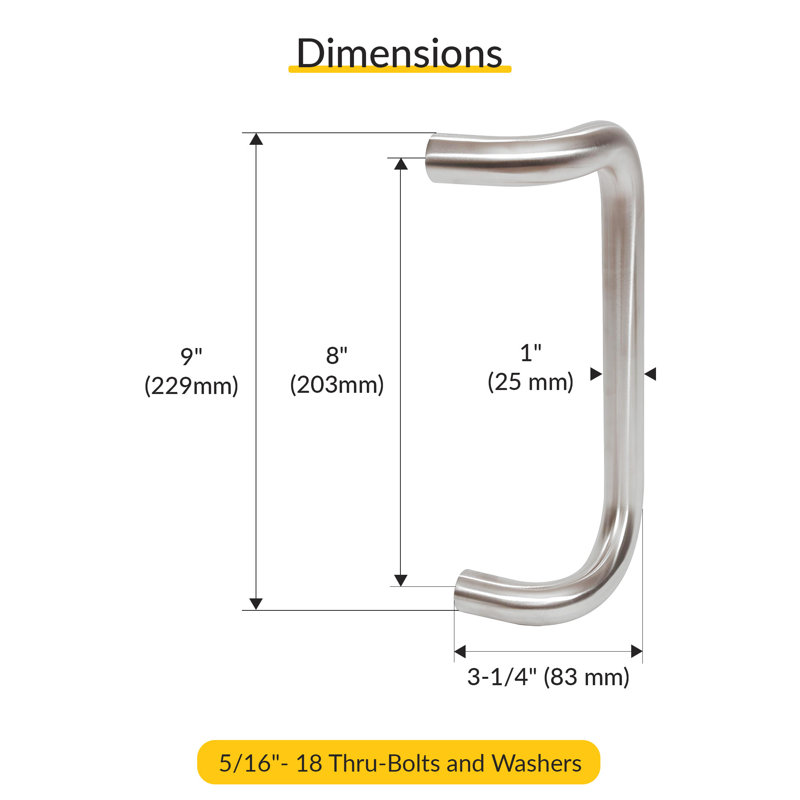 Poignée à tirer unie, longueur 9 po, fixation de centre à centre de 8 po de diamètre, matériau en aluminium, finition en acier inoxydable brossé