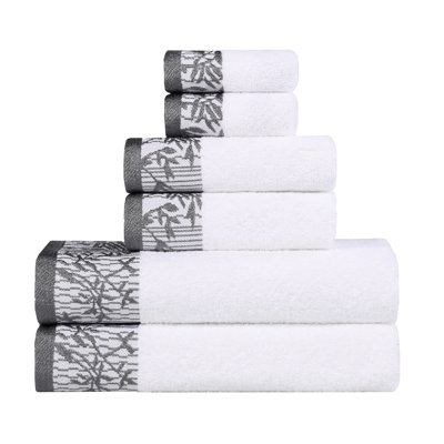 Ensemble de serviettes de bain en coton de poids moyen à bordure florale en jacquard pour la salle de bain Carinna