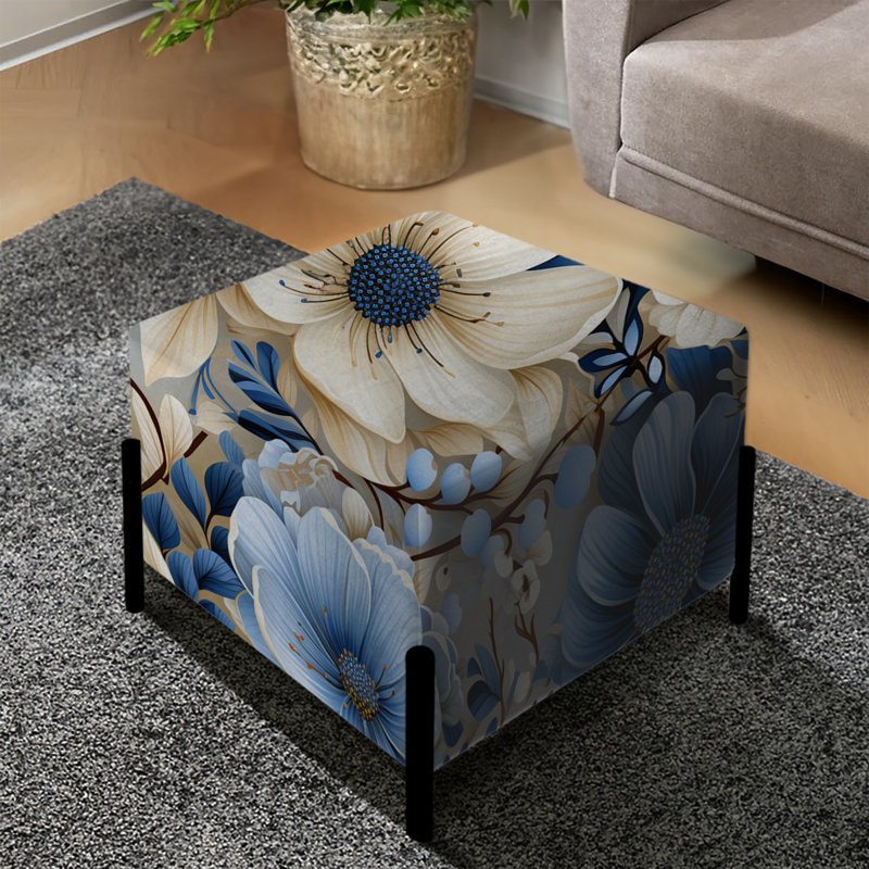 Motif de faune blanche et bleue Ranunculus II - repose-pieds carré floral