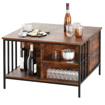Table basse à plateau relevable avec rangement Farmhouse - Table de salon à hauteur réglable de 31,5 po, centre multifonctionnel pour la famille avec compartiment caché et 3 tablettes (capacité de 110 lb, facile à nettoyer)