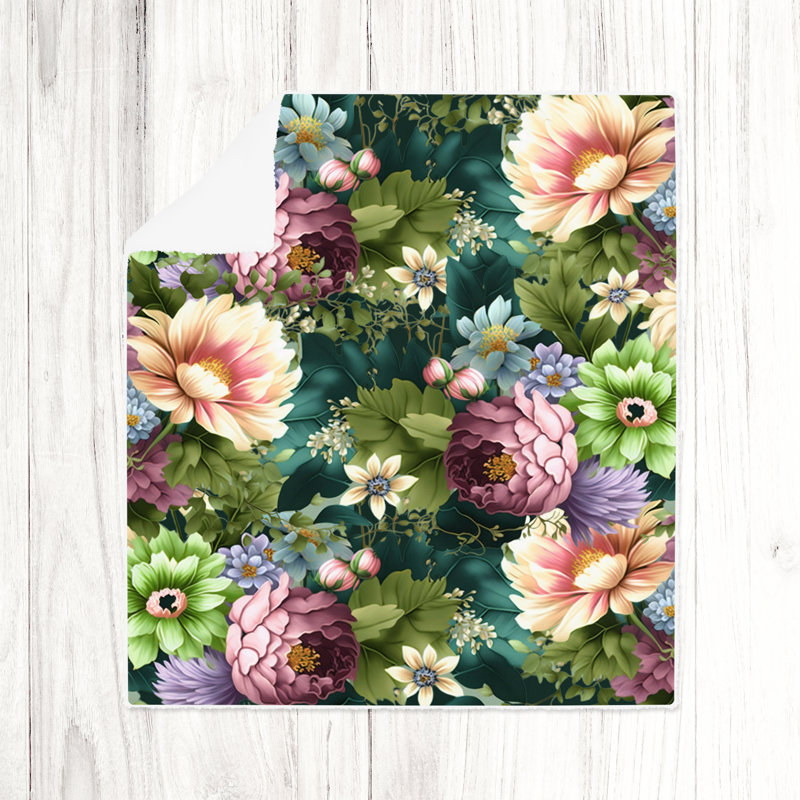Jeté , L 51 po x L 60 po, Floral, Vert / Rose / Mauve
