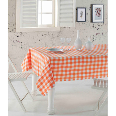 Chon Stylish Checkered Tablecloth, Orange, 63.0 x 86.6 inches | 85% Cotton / 15% Polyester, Easy Clean & Machine Washable | Perfect for Dining Room, Kitchen, and Outdoor Gatherings | Enhance Your Home Décor