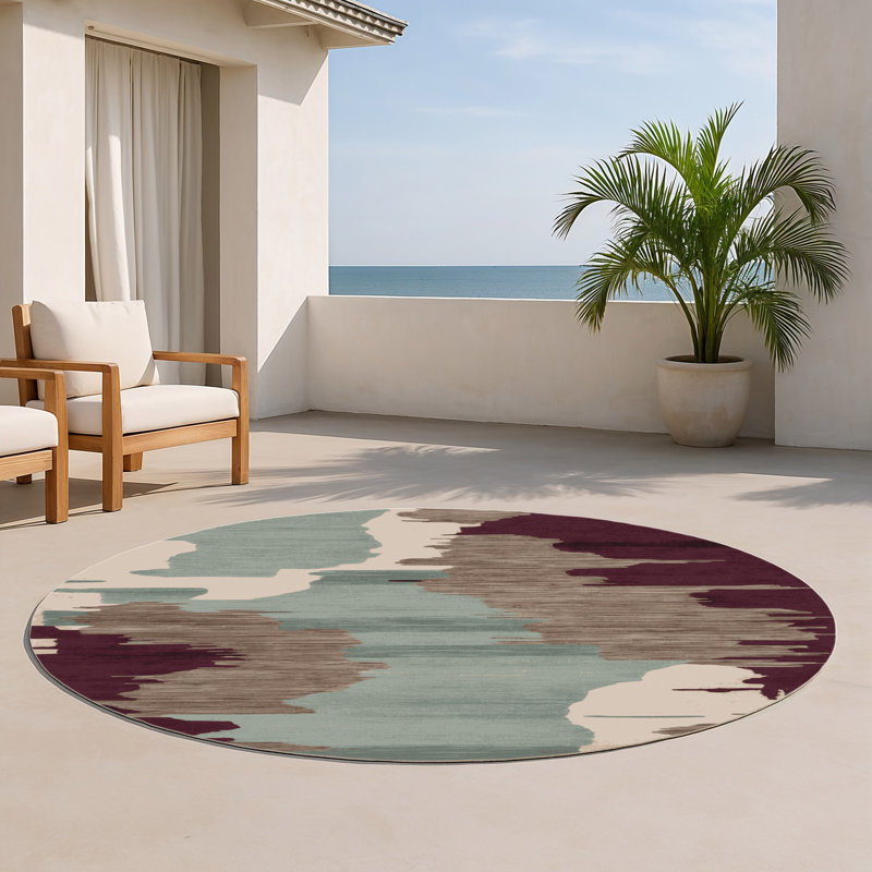 Watercolor Gray Indoor and Outdoor Area Rug, Round 5'