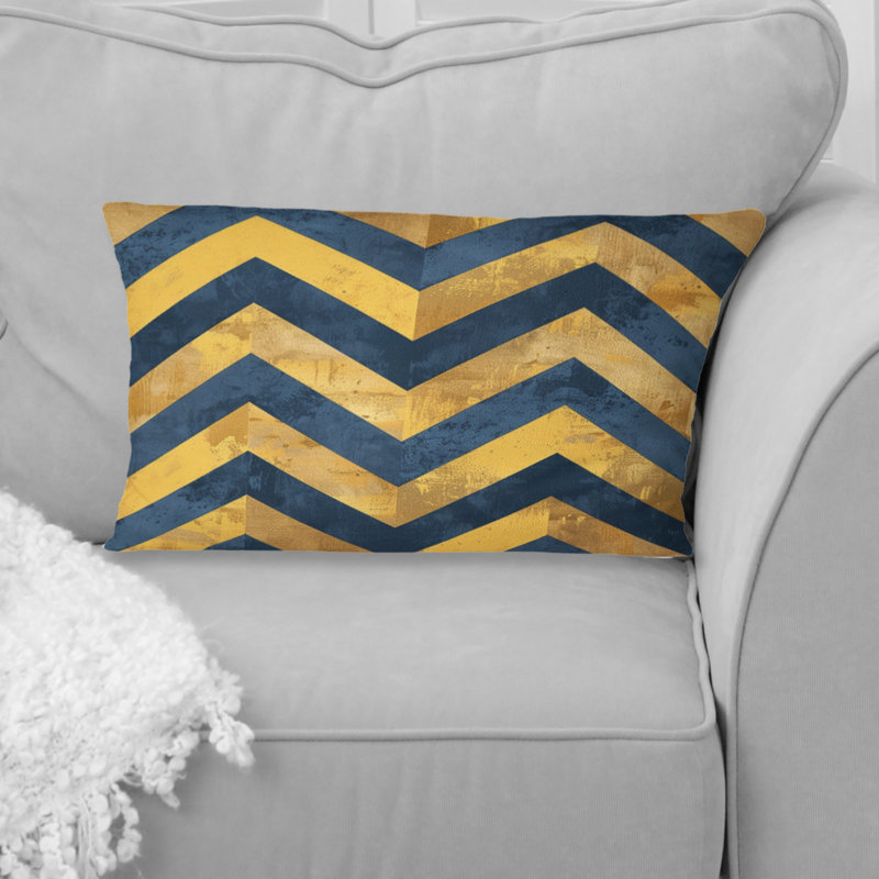 Motif à chevrons bleu et doré I - coussin lombaire moderne
