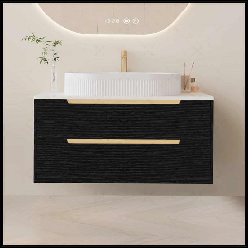 Meuble-lavabo 36 po avec lavabo intégré en céramique et tiroirs à fermeture en douceur, autoportant ou mural pour salle de bain moderne