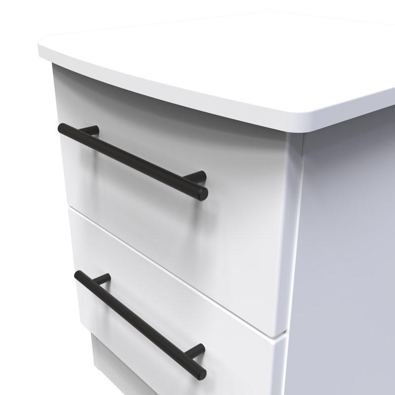 Fully Assembled Akkie 2 Drawer Bedside Table, White