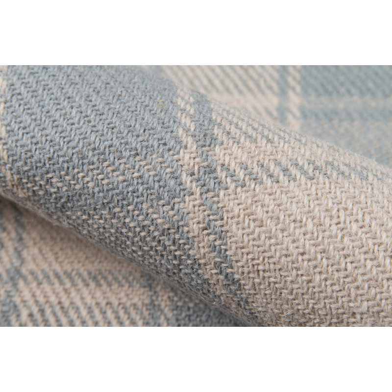 Tapis bleu clair en laine tissé à la main Plaid, Rectangle 2 pi x 3 pi