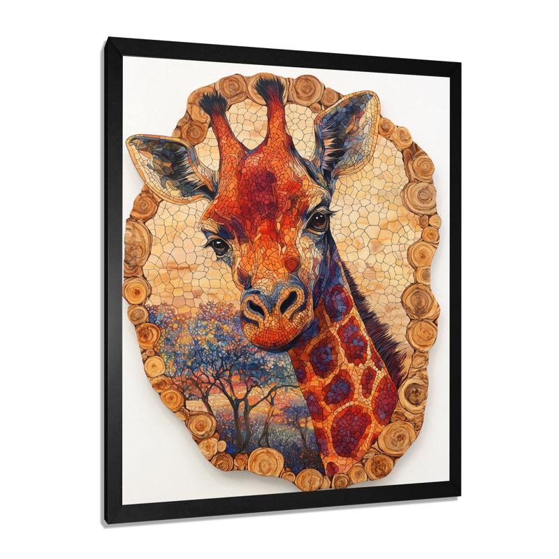 Silent Watcher Girafe Portrait In African Landscape IV - Animals Wall Decor, H 40 po x l 30 po, Noir