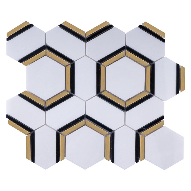 Natural Dorato 12.05 in. x 11.26 in. Basketweave Polished Marble Mosaic Tile