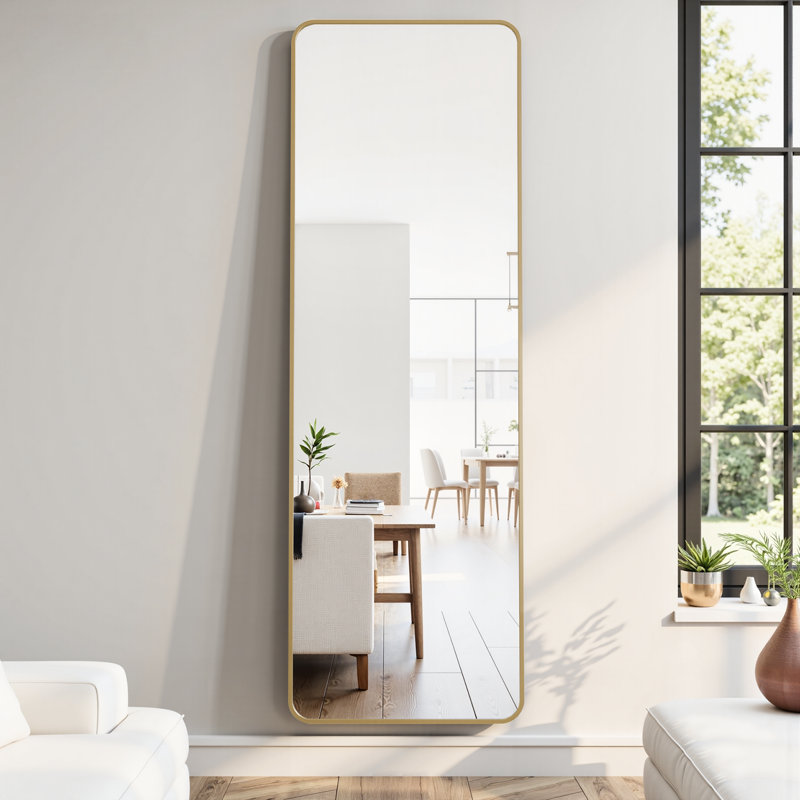 Lunara 1.18" Deep Rounded Corner Rectangular Bathroom Wall Mirror with Premium Tempered Glass & Aluminum Alloy Framed, Gold