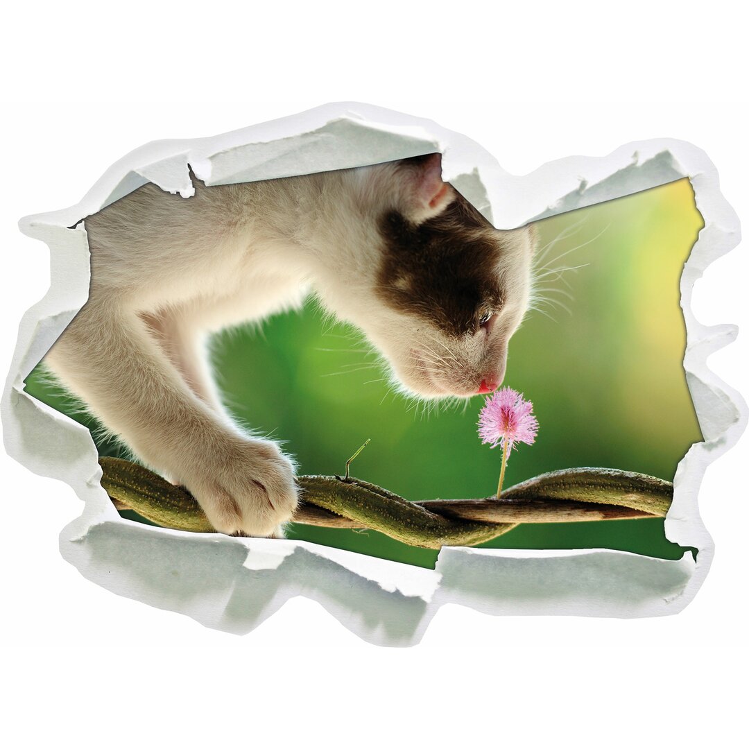 Süße Katze und Blume Wandsticker