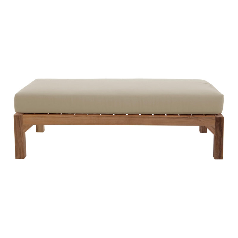 Repose-pieds d'extérieur en teck avec coussin Sunbrella Portingale, Beige antique