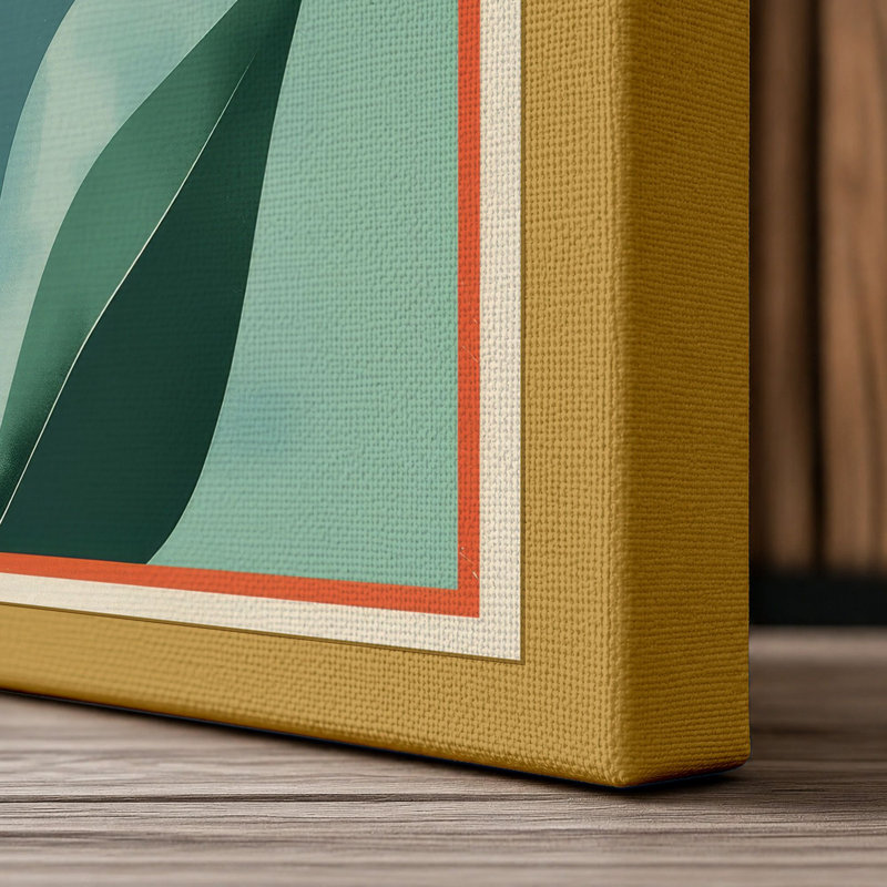 Geometric Daisy Botanical - Wrapped Canvas, 36x24 - 91.4 x 61.0 cm, Ochre Border