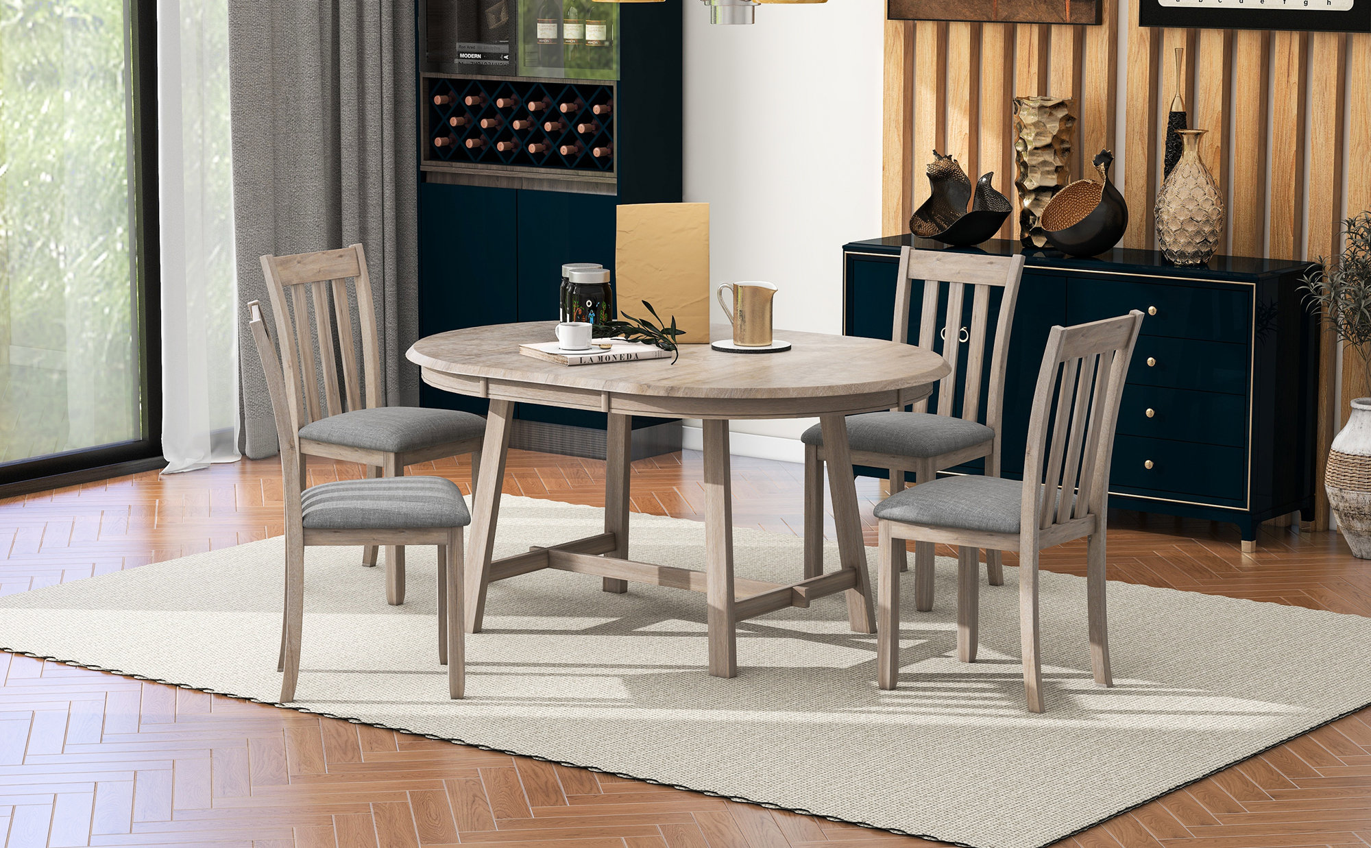 Rosalind Wheeler TREXM 5-Piece Wood Dining Table Set Round Extendable ...