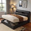 Bakki PU Upholstered Hydraulic Bed With Concealed Headboard Storage, Bed Box Storage-1312679281-1339353377
