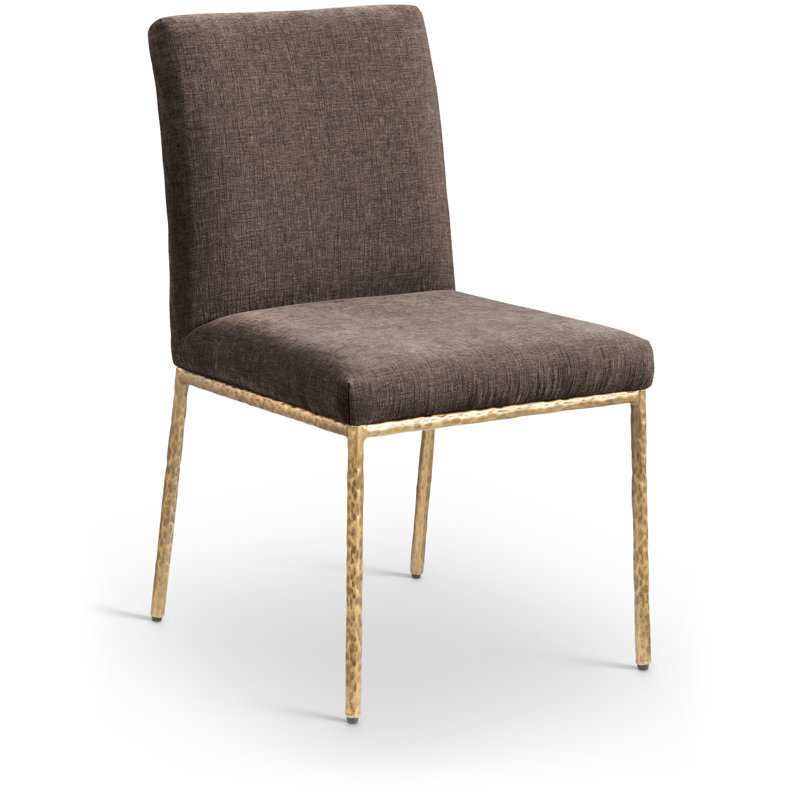 Chaise d'appoint en chenille Reeves, Tissu chenille brun, Laiton brossé