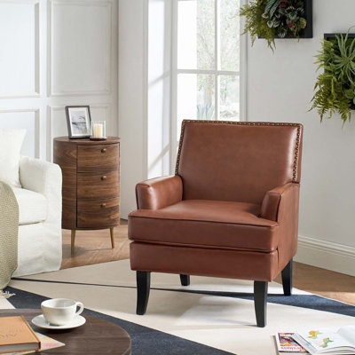 Celadon 27.5'' Wide Faux Leather upholstered Armchair with Nailhead Trim and Solid Wood Legs