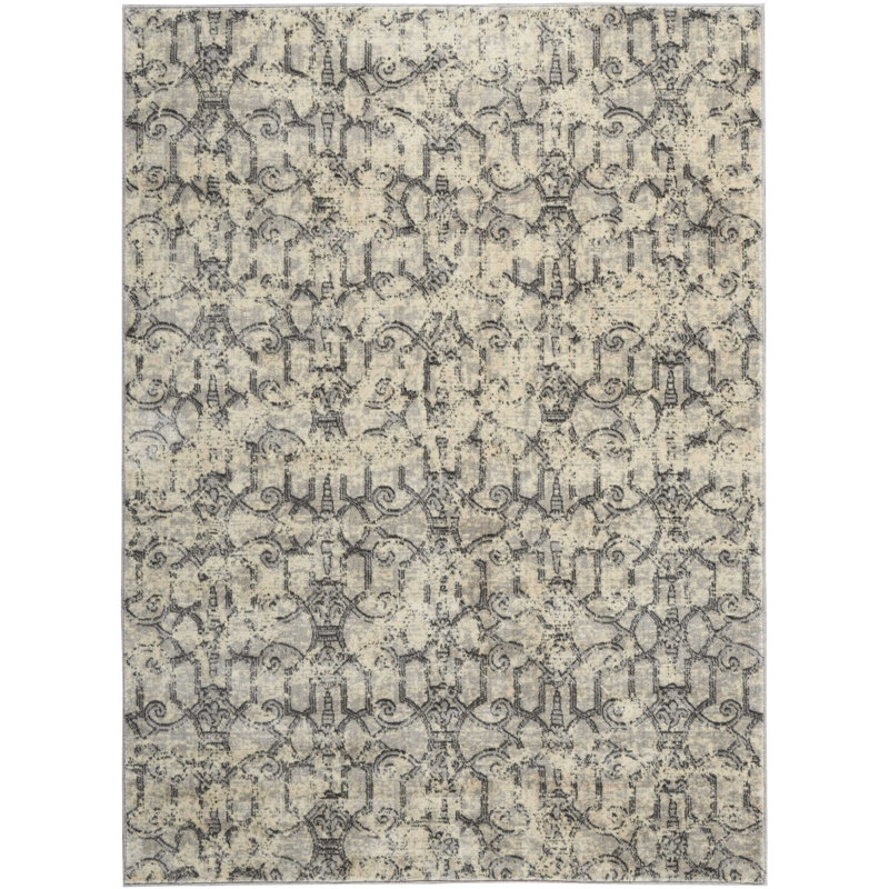 Tapis ivoire/gris tissé à la machine Gerald, Rectangle 3 pi 6 po x 5 pi 6 po