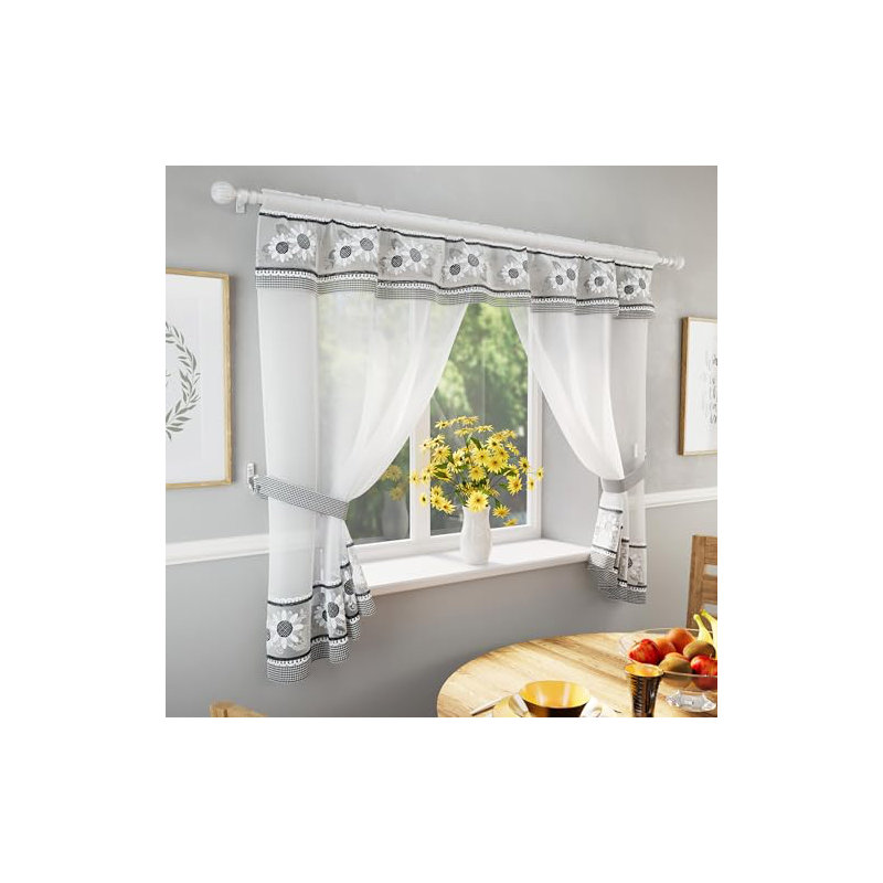 Juliane Sheer Curtain Pair, 98cm Width x 107cm Drop, Grey