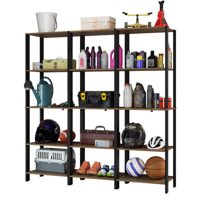  Garage Storage Rack with 15 Open Shelves  Multiuse Modular Organization Cabinet for Tools - Brown
