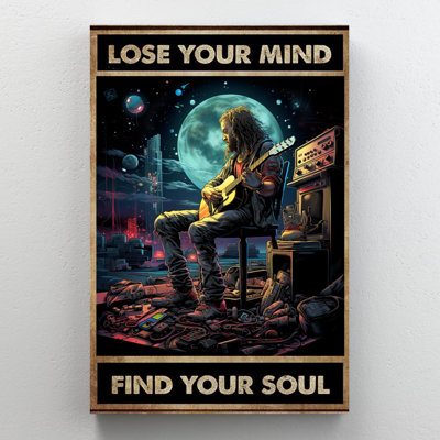 «Man Play Guitare Lose Your Mind», reproduction d'art graphique sur toile tendue
