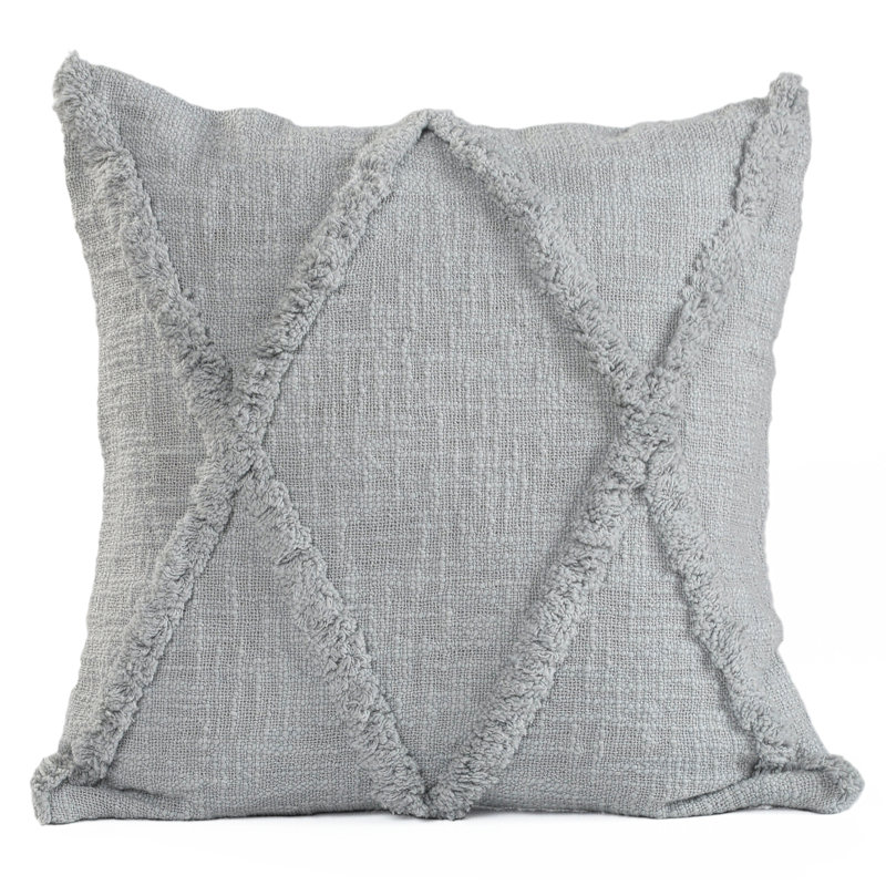 Housse de coussin 100% coton tissée à la main, Carré H 18 po x l 18 po, Gris, polyester