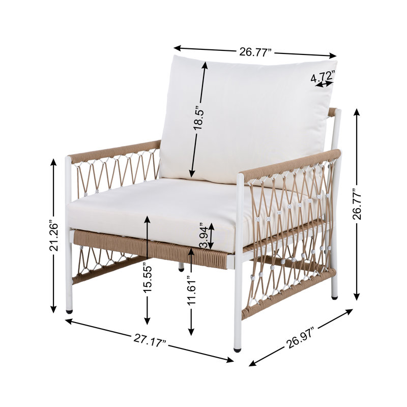 Chaises longues en corde tissée avec structure et coussins métalliques Binette