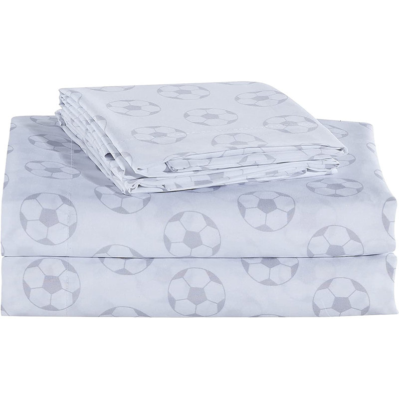 Twin White and Black Soccer Ball Microfiber Sheet Set