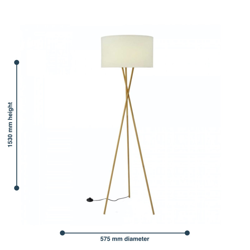 Ritwik 150cm Tripod Floor Lamp, Polished Brass Plate, White