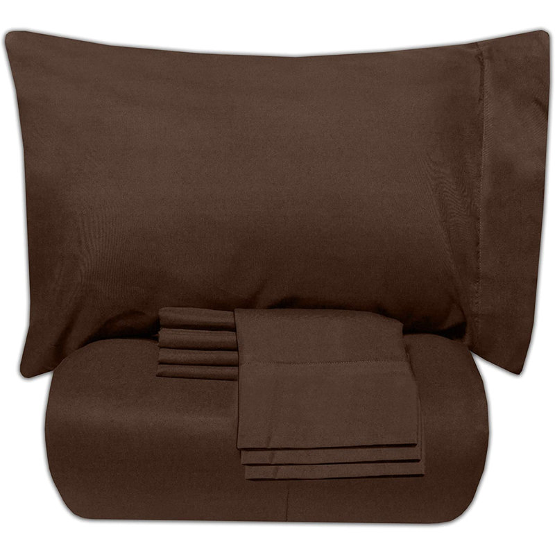 Luxury Soft Down Alternative Microfiber Lightweight Comforter Set Bed in a Bag, Chocolate, Chocolate
