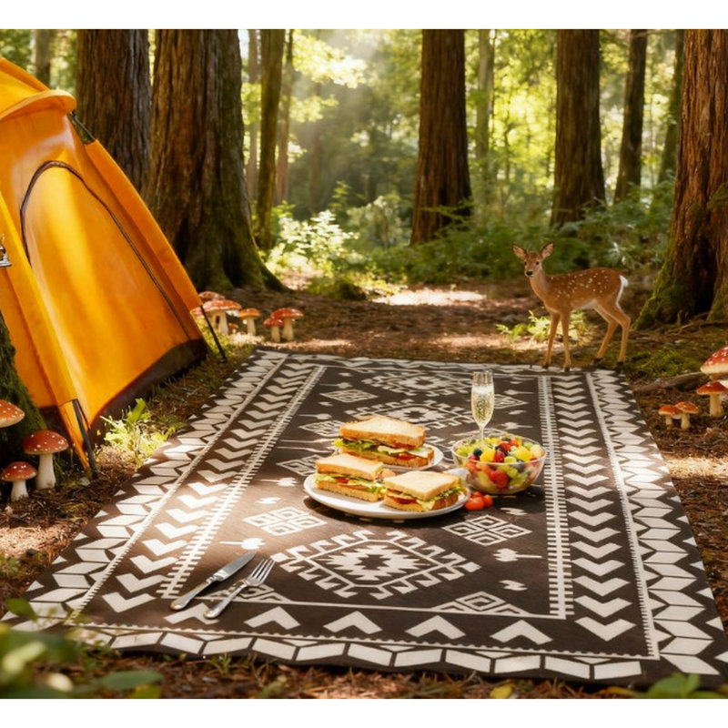 Tapis de camping extérieur, double face, en polypropylène à 310 g / m, avec bordure robuste, pour revêtement de protection pour pique-nique, pliable pour économiser de l'espace,