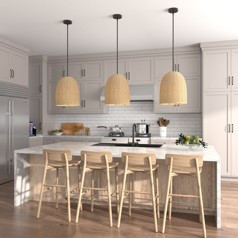 Derrytown 1 - Light Dimmable Single Pendant with Rattan Shade, Matte Black/Rattan