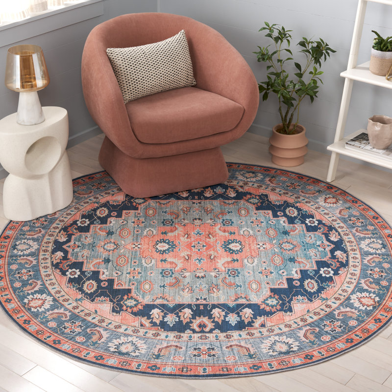 Maritess Machine Washable Southwestern Rug, Round 6'