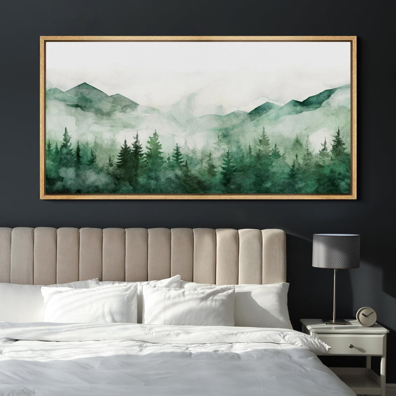 «Woodland Forest Landscape Green Mountain Mist Forest Nature Landscape», reproduction d'art sur toile, H 30 po x l 60 po
