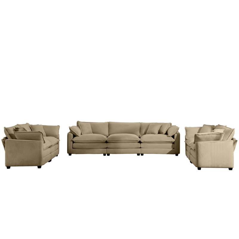 Modern Fabric Living Room Sofa 2-Piece Set, One 2-Seater Sofas, One 3-Seater Sofas Sofa with 8 Cushion Upholstery Large Deep Seat Recliner, Tan Corduroy Fabric
