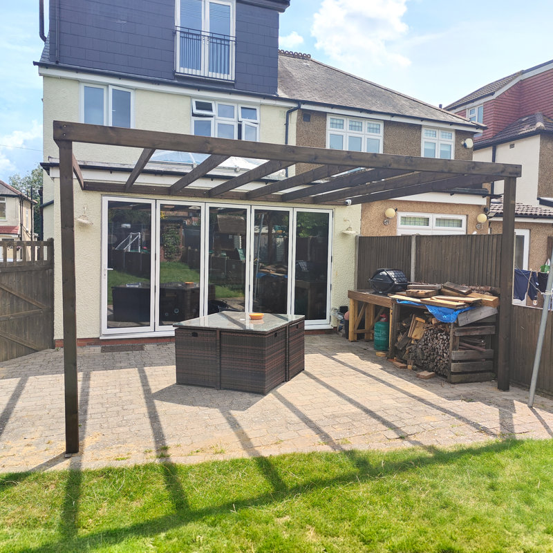 Baudelio Solid Wood Pergola, Rustic Brown, 14 ft x 6 ft