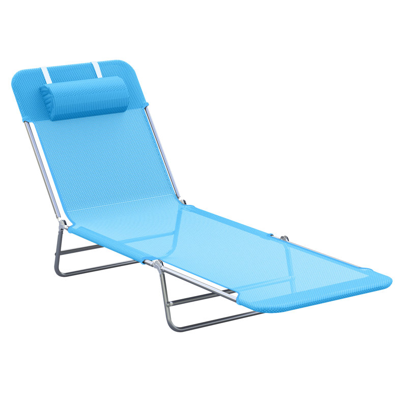 Chaise pliante d'extérieur - bleue, avec coussin, réglable, structure en acier et filet respirant pour la terrasse, la piscine, le dossier inclinable de la cour, la plage Spaces Beach,