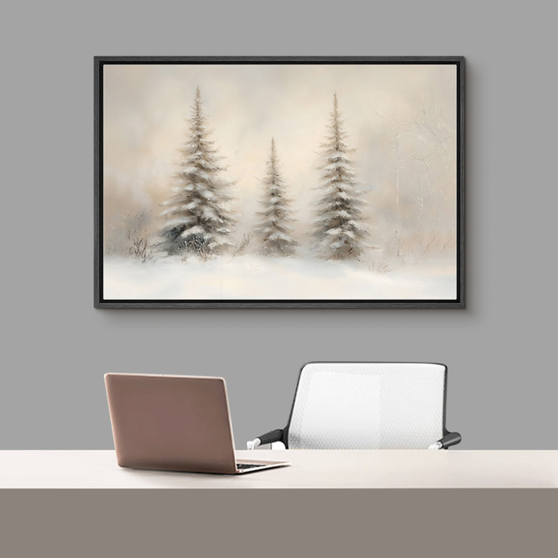 Paysage de Noël rétro, paysage d'hiver, pin, vacances, décor neutre, impression sur toile, H 16 po x l 24 po
