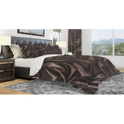 Ensemble de housse de couette pliée en soie foncée designart
