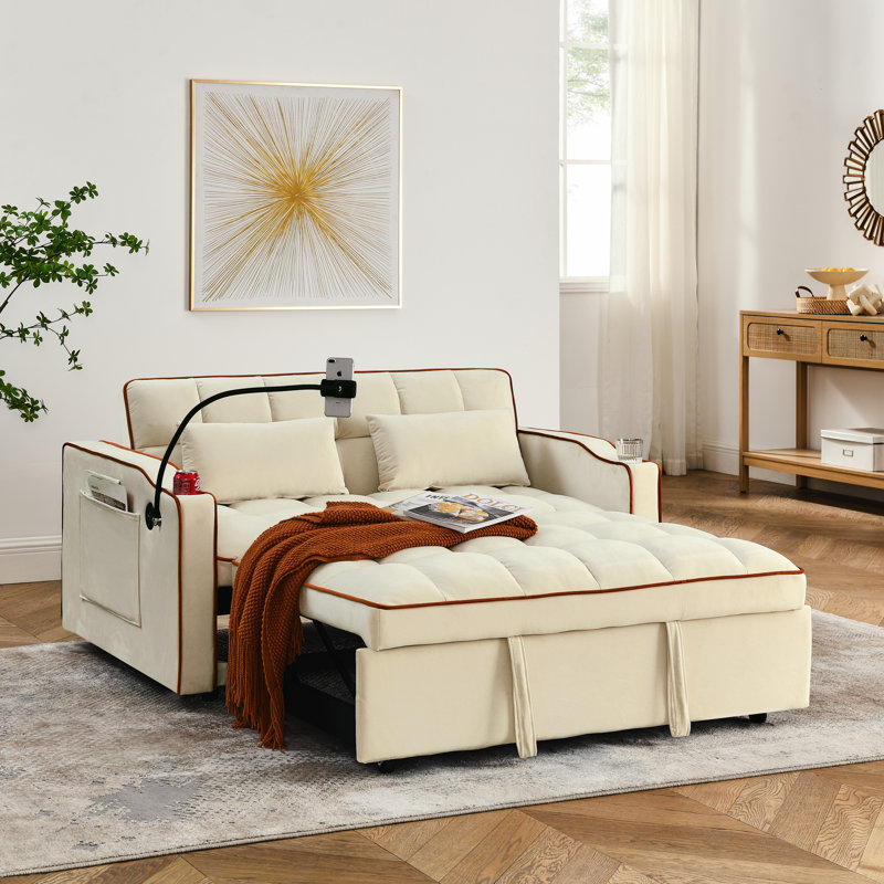 Canapé-lit convertible en velours convertible pour petit espace, salon, Beige