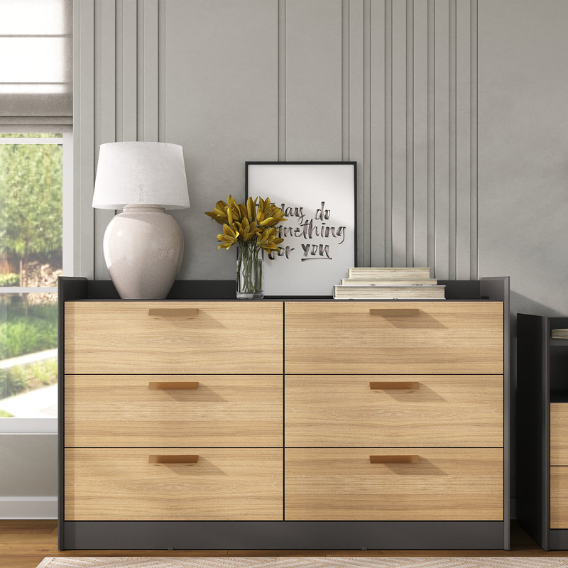 Watervliet 6 Drawer 54.92" W Double Dresser, Gray/Elm