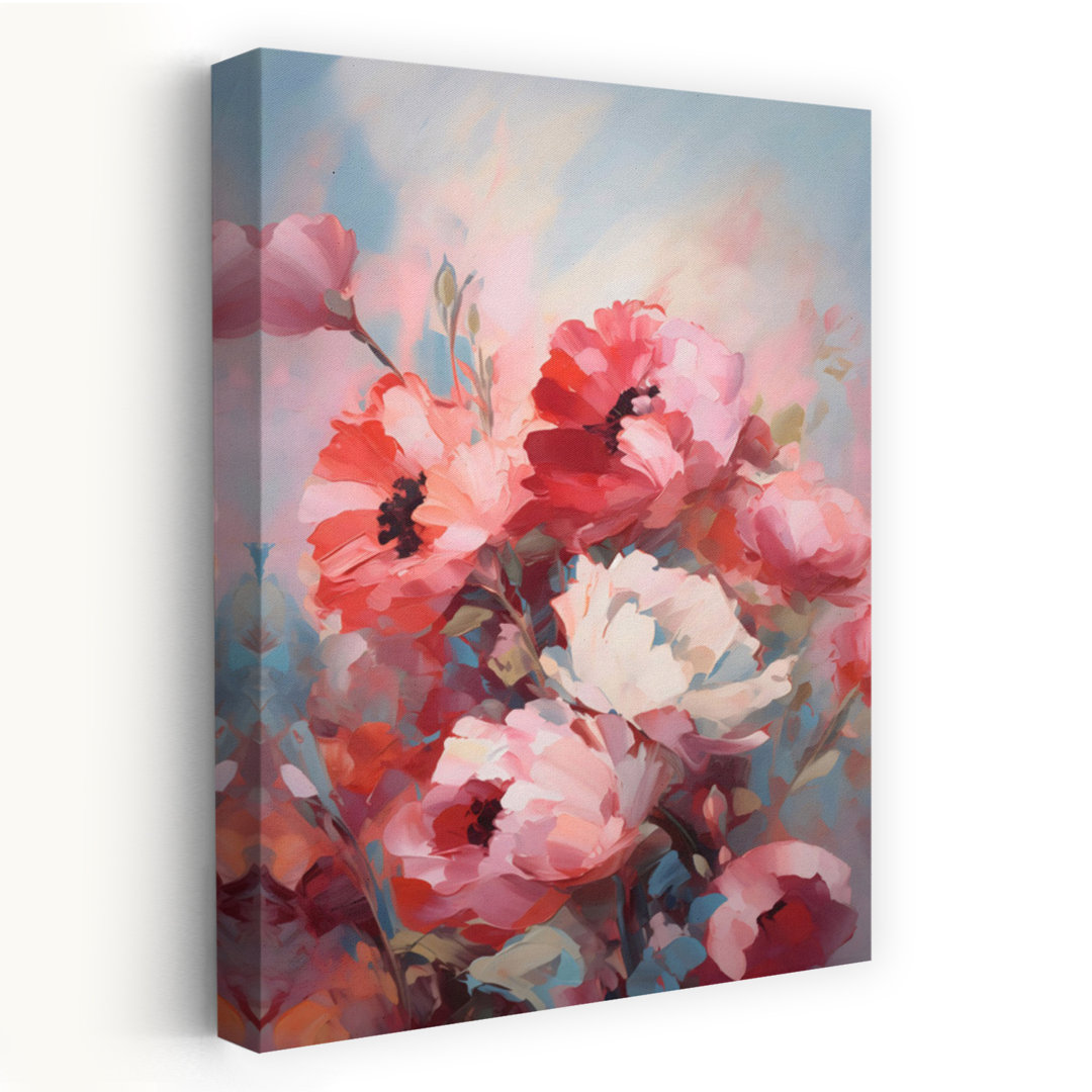 Red Pink White Anenomes Abstract Bold Contemporary Peony Poppy Nature Wall Art Print