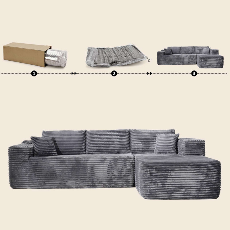 3 Seater Sofa & Chaise, Grey