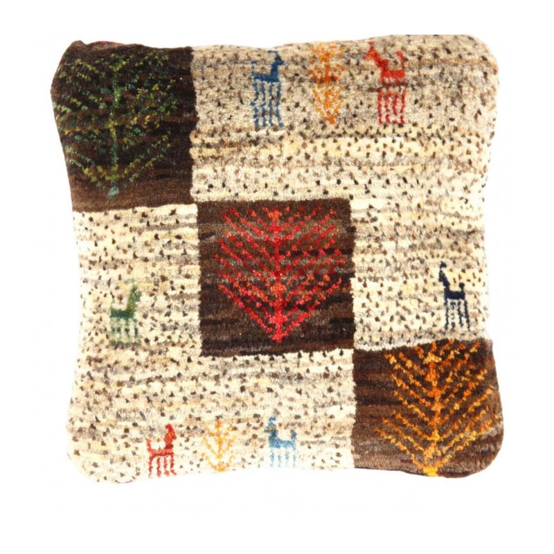 Coussin Gabbeh, Beige / Ivoire, H 15 po x l 15 po