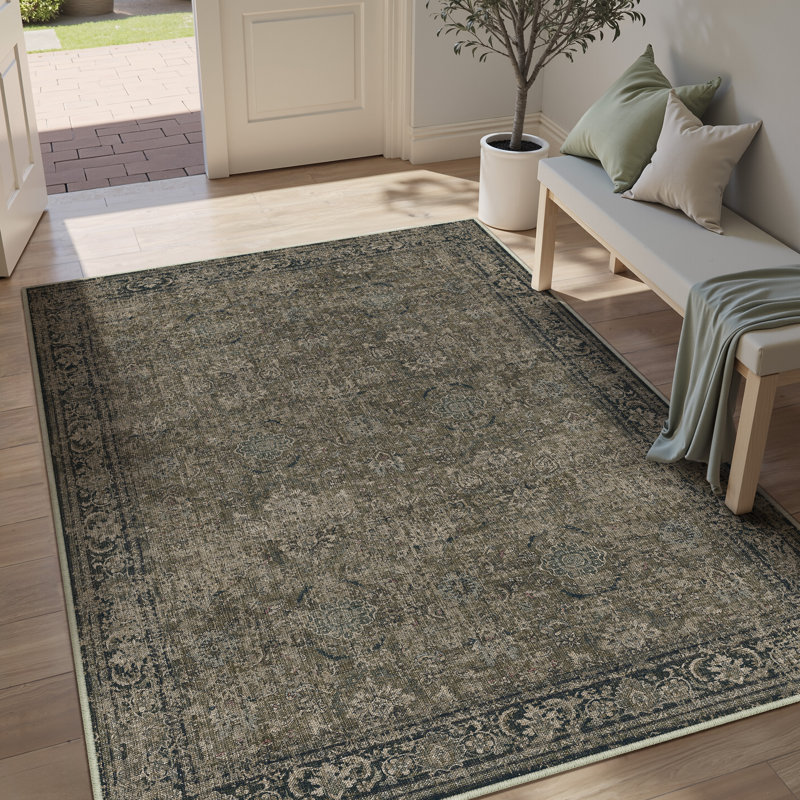 Ainez Tranditional Oriental Machine Washable Area Rugs With Non-Slip Backing, Rectangle 5' x 7'