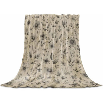 Jeté beige à motif floral pour canapé, couverture en flanelle légère en flanelle douce de style rétro avec fleurs rétro, couvertures en microfibre toutes saisons pour cadeaux de bureau, 40 x 50 po