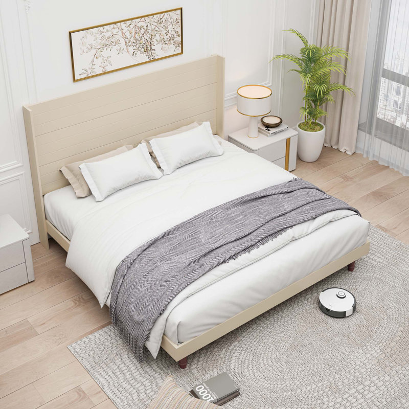 Lit plateforme élégant, Beige, Très grand