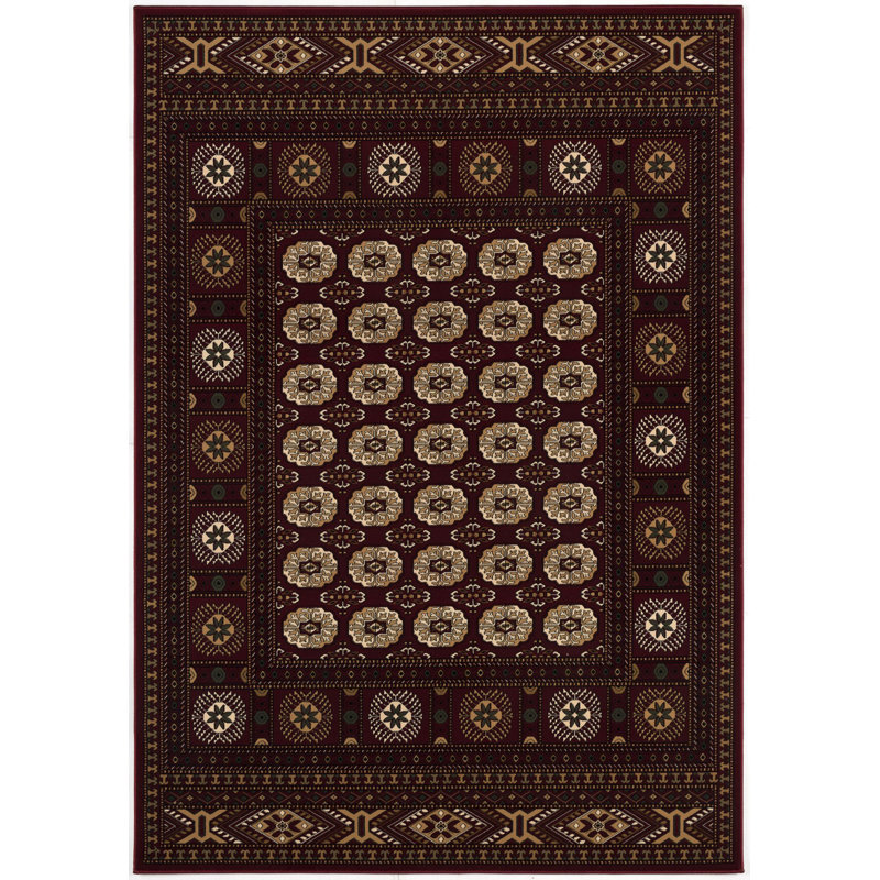 Rug Branch Rawda 4' x 6' (3'9" x 5'6") Red/Beige Oriental Bokhara Indoor Area Rug, Traditional, Low Pile, Stain-Resistant Carpet - Living Room, Bedroom, Dining Room, and Kitchen