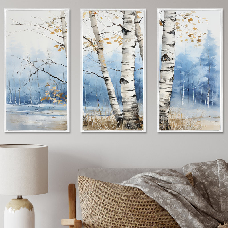 «White Birch Trees Forest Winter Scenery II», ensemble d'art sur toile de bouleau, H 40 po x l 60 po x P 1 po